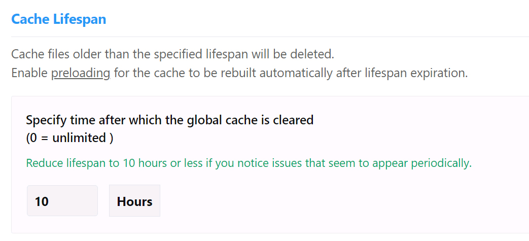 Control cache file duration