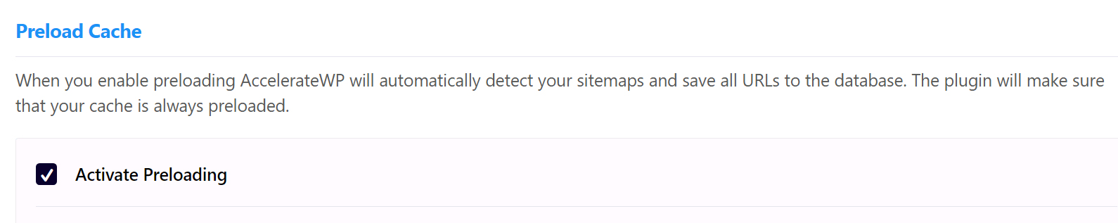 Activate AccelerateWP's cache preloading